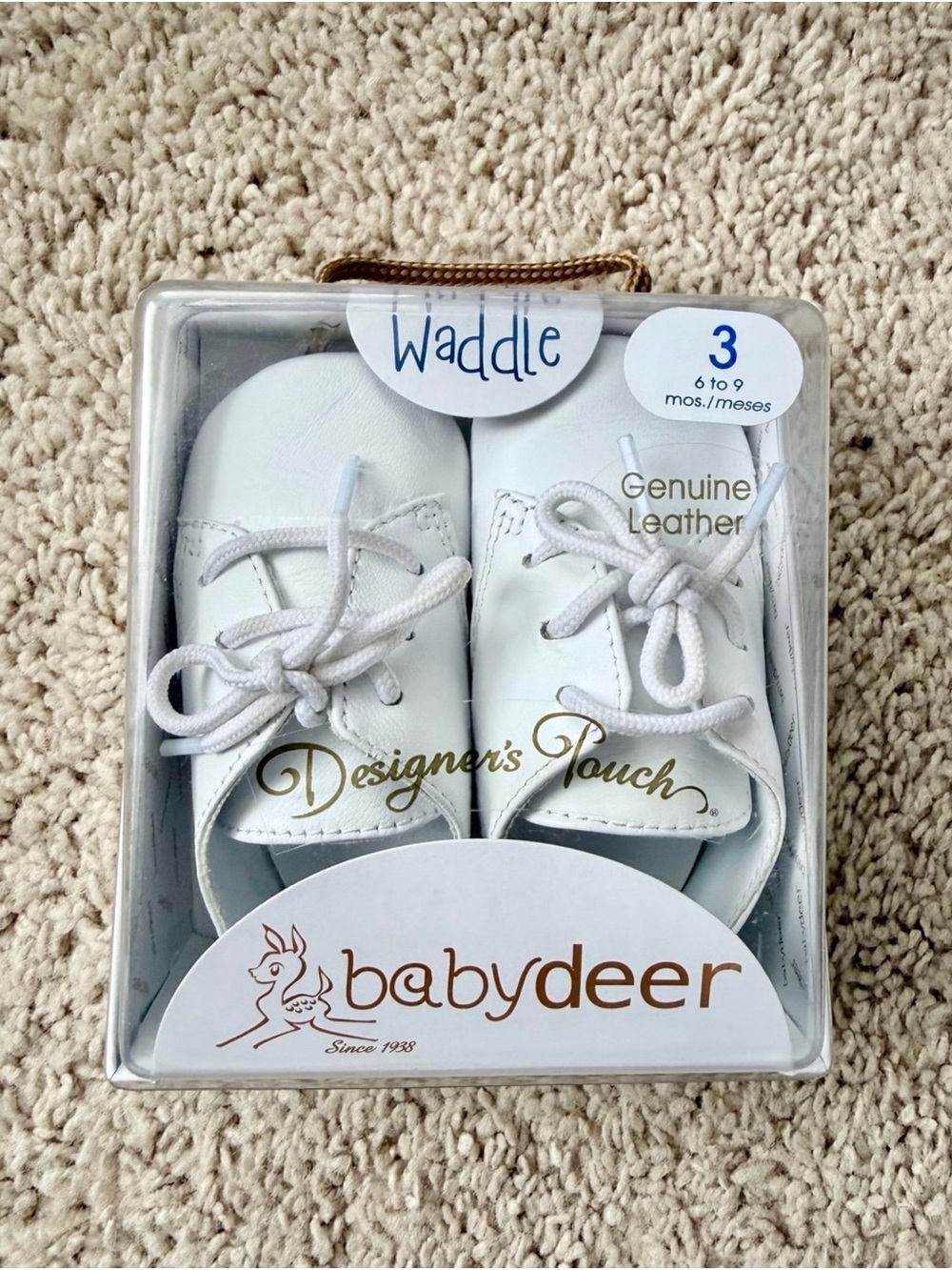 Baby Deer Waddle White Genuine Leather Infant  Shoes - Size 3 (6-9 mos)